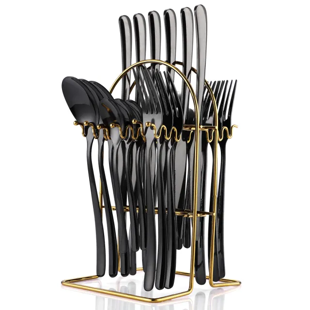 Stainless Steel Cutlery 24 piece Set Moonlight 666 West Cutlery Rack Black - Shop at LoveMi