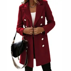 Women's Autumn Winter Long Sleeve Double Breasted Nizi Coat - Wine Red - View 1