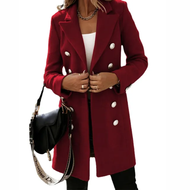 Women's Autumn Winter Long Sleeve Double Breasted Nizi Coat Wine Red - Shop at LoveMi
