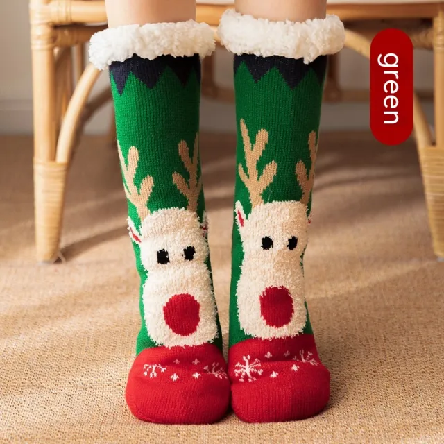Berber Fleece Christmas Autumn And Winter Home Couple Room Socks Green - Shop at LoveMi