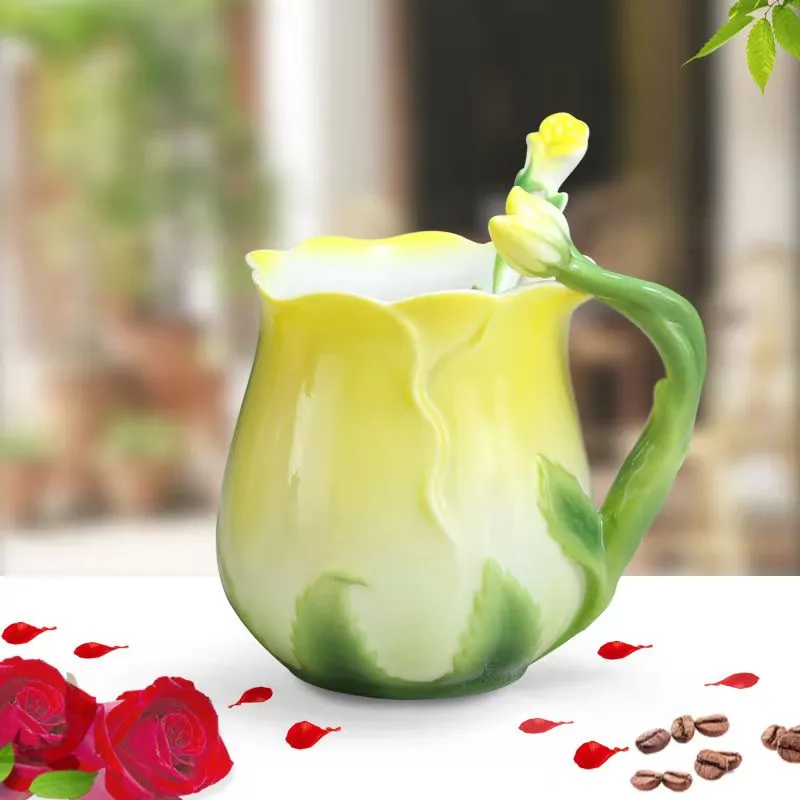 Flower Ceramic Coffee Cup Flower Tea Rose Mug – image 7