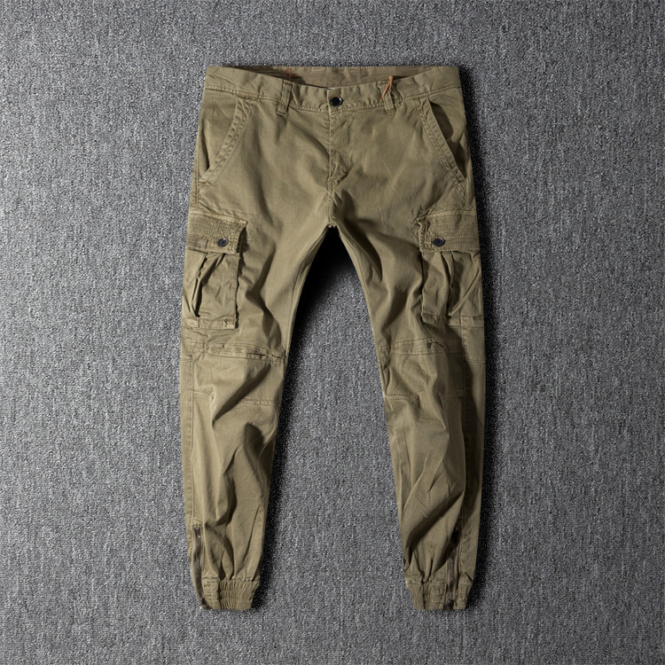 Men's Cotton Retro Washed Multi-pocket Overalls Casual Pants