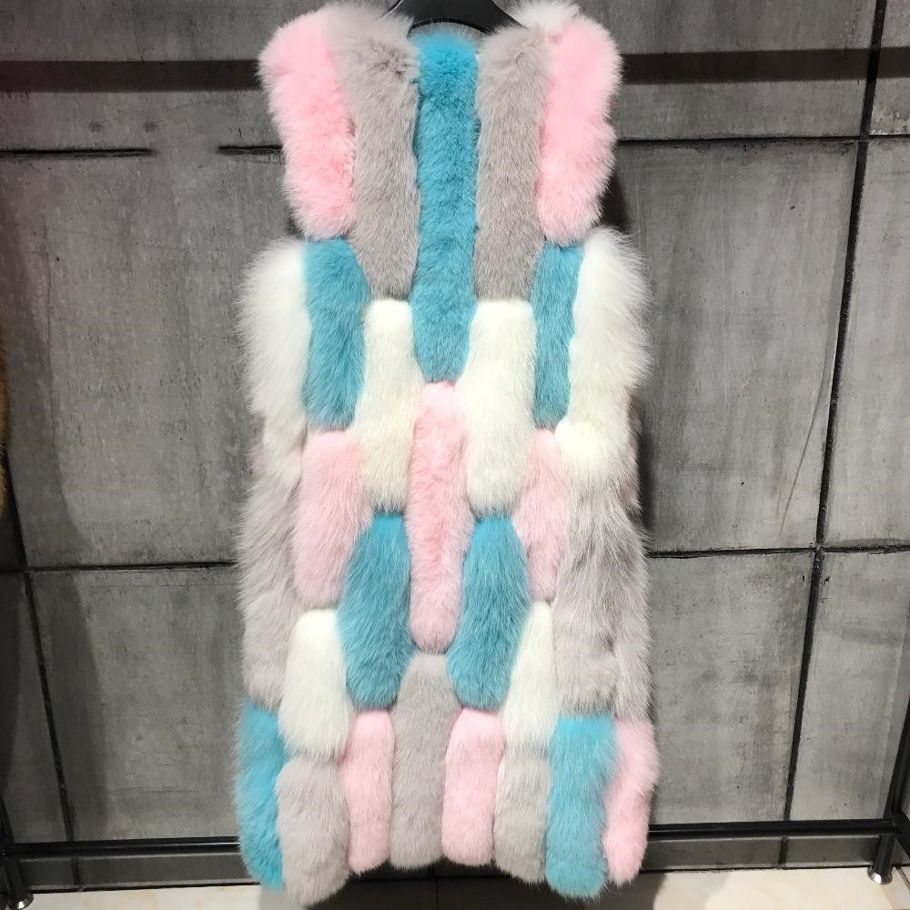 European And American Multicolor Stitching Fur Vest