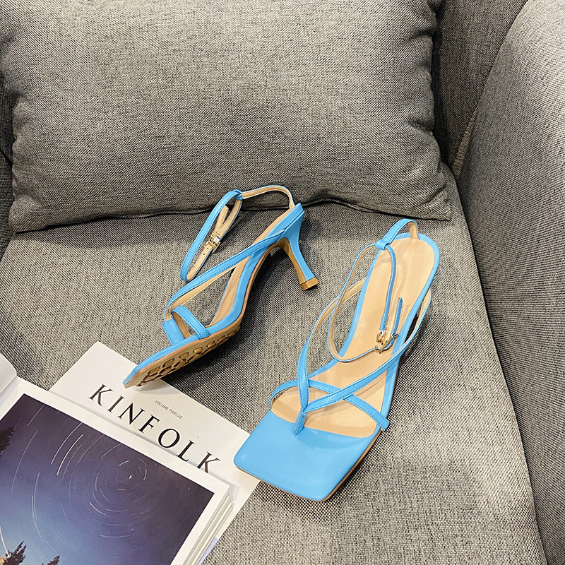 Square Toe High-heeled Sandals Female Fairy Style Ins Tide Net Red Stiletto High Heels White