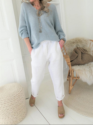 Cotton And Linen Elastic High-waist Straight-leg Trousers