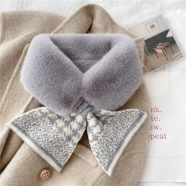 Cute Plush Rabbit Hair Scarf Girl Grey Grey Rice Snow - Shop at LoveMi