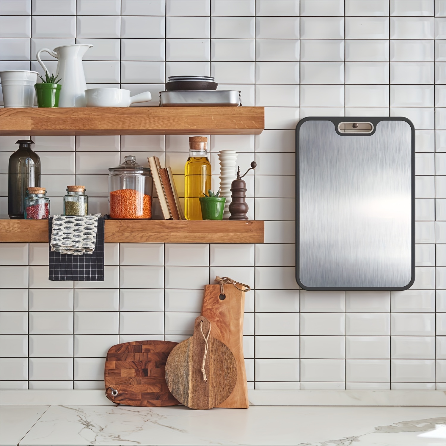 1 Double-sided Household Chopping Board - Anti-slip Base, Easy To Clean With Handle - Made Of Stainless Steel, Suitable For Meat, Vegetable And Fruit Families, Essential Kitchen Tools For Cam