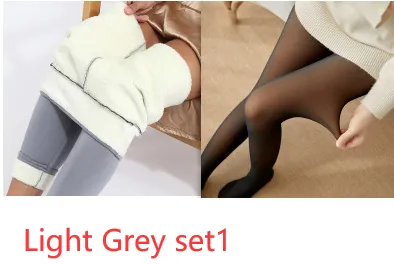 Oversized Cashmere Tight Thermal Pants Autumn And Winter Cashmere Leggings For Women Light Grey Set1 - Shop at LoveMi
