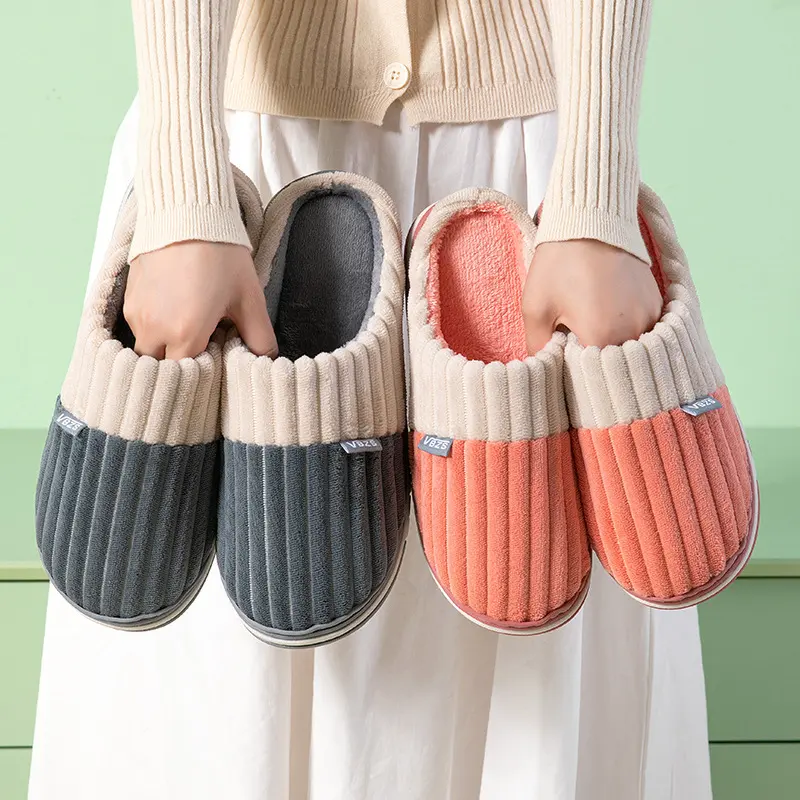 Unisex Winter Slippers Corduroy Shoes Couples Bedroom Women Men