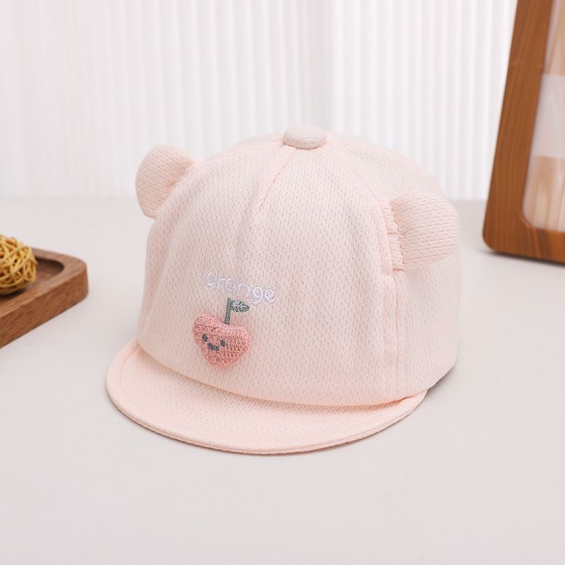Spring And Summer Mesh Breathable Baby Soft Brimmed Bow Cap Embroidered Letters Cute Cherry Ears Baby Casual Sun Hat 4
