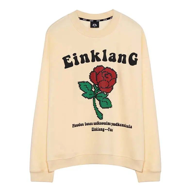 American Rose Letter Foam Printing Long-sleeved T-shirt Men Loose