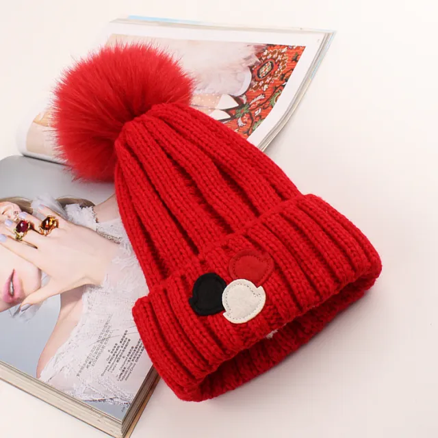 Women's Versatile Wool Ball Knitted Wool Hat Plush Red - Shop at LoveMi