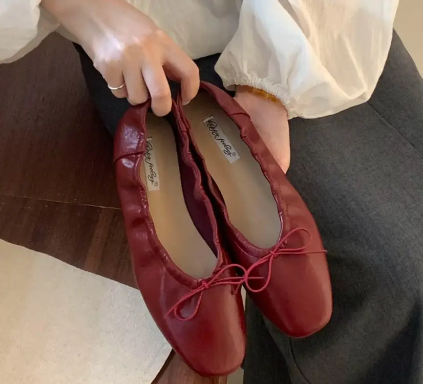 Women's Soft Upper Bow Ballet Flats, Slip-On Light Shallow Mouth Flat Shoes With Bow, Comfortable All-Day Wear Multi-Color Casual Single Shoes