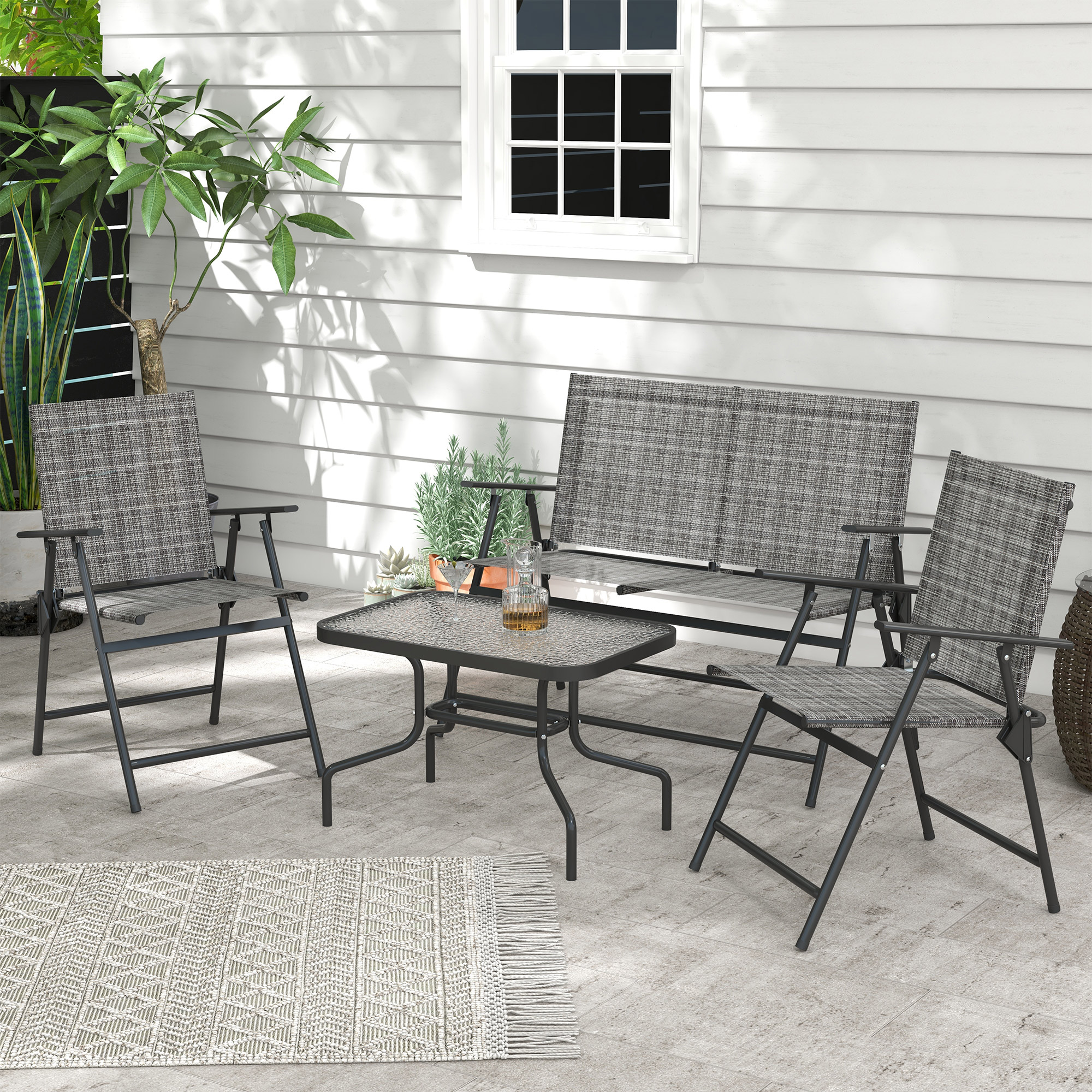 Four Piece Metal Garden Sofa Combination - Mixed Color Gray — image 4