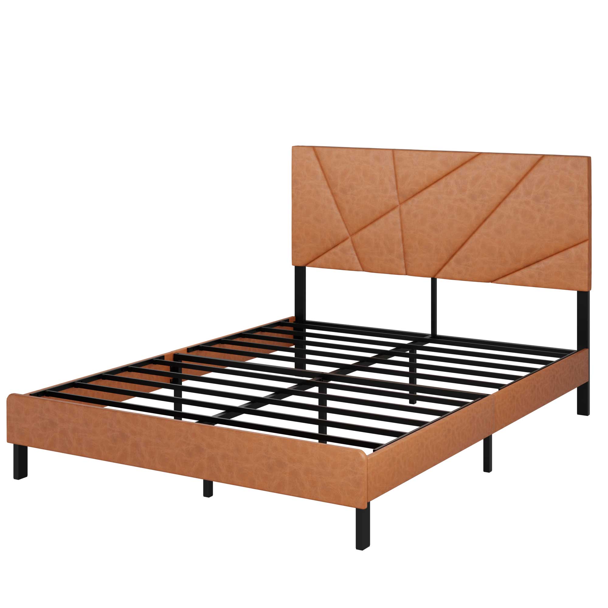 Full Metal Platform Bed Frame With Underbed Storage, Vintage Brown