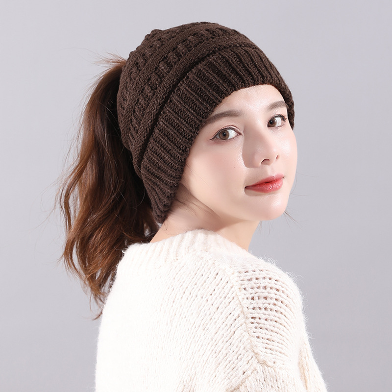 Winter New Warm Empty Top Knitted Woolen Hat Coffee - Shop at LoveMi