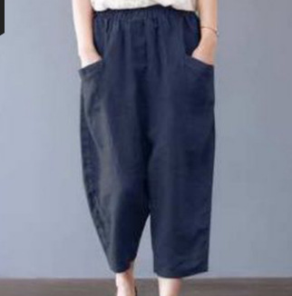 Large Size Loose High Waist Pocket Cotton And Linen Casual Pants