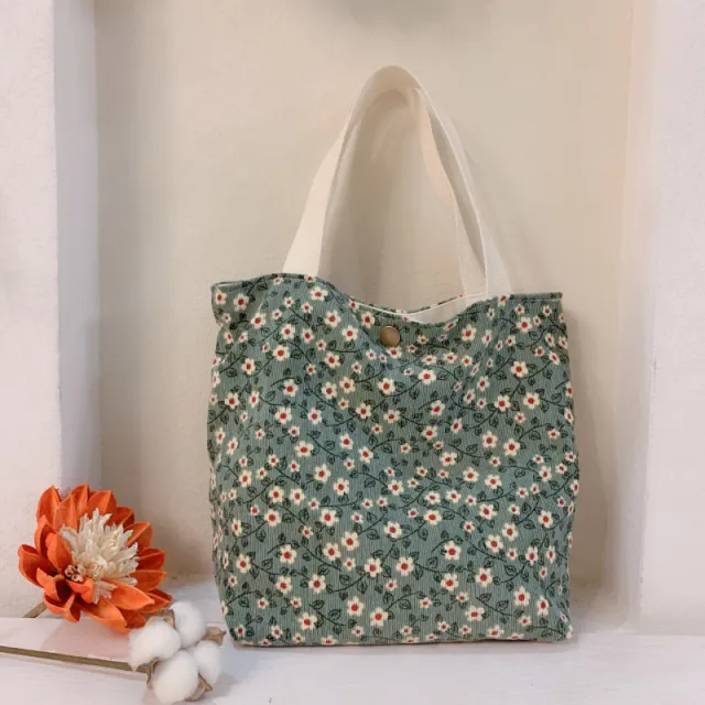 Autumn And Winter Literature And Art Flower Bag Simple Corduroy Fabric Green - Shop at LoveMi