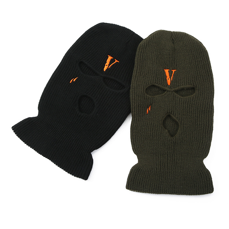 Three-hole Embroidered Knitted Hat Thermal And Windproof Mask