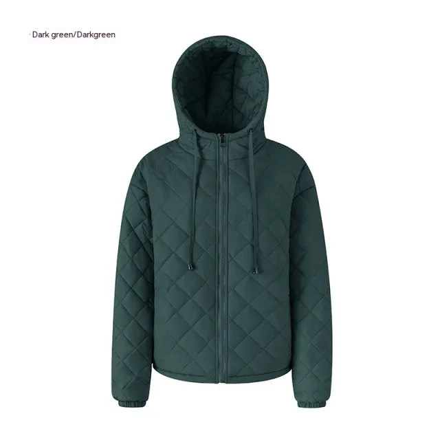 Women's Hooded Cotton padded Clothes Short Autumn And Winter Cold resistant Dark Green - Shop at LoveMi