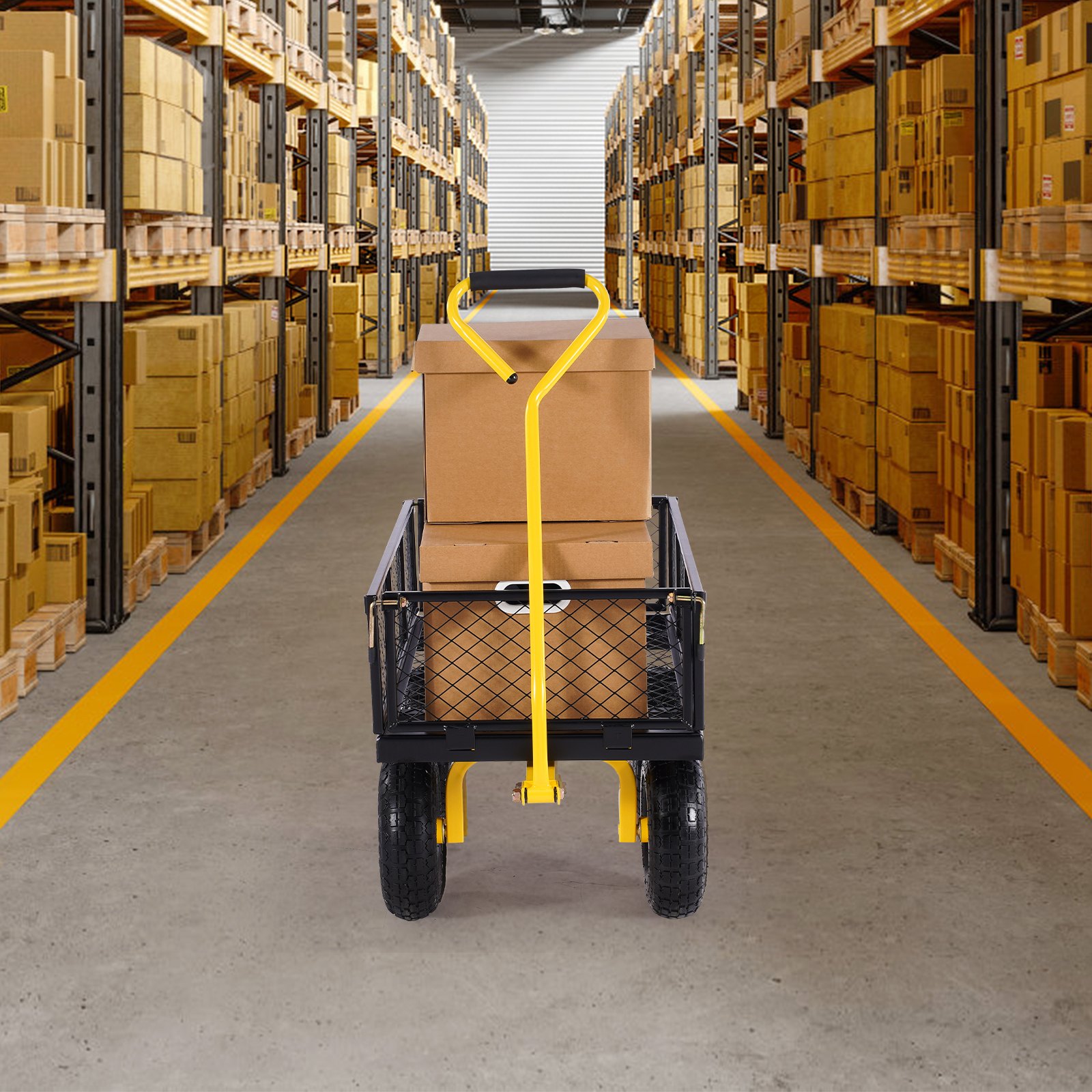 500 Lbs Steel Garden Cart, Heavy Duty Pullable Cart With Wheels For Garden, Metal Yard Utility Wagon With All Terrain Tires, Removable Mesh Sides