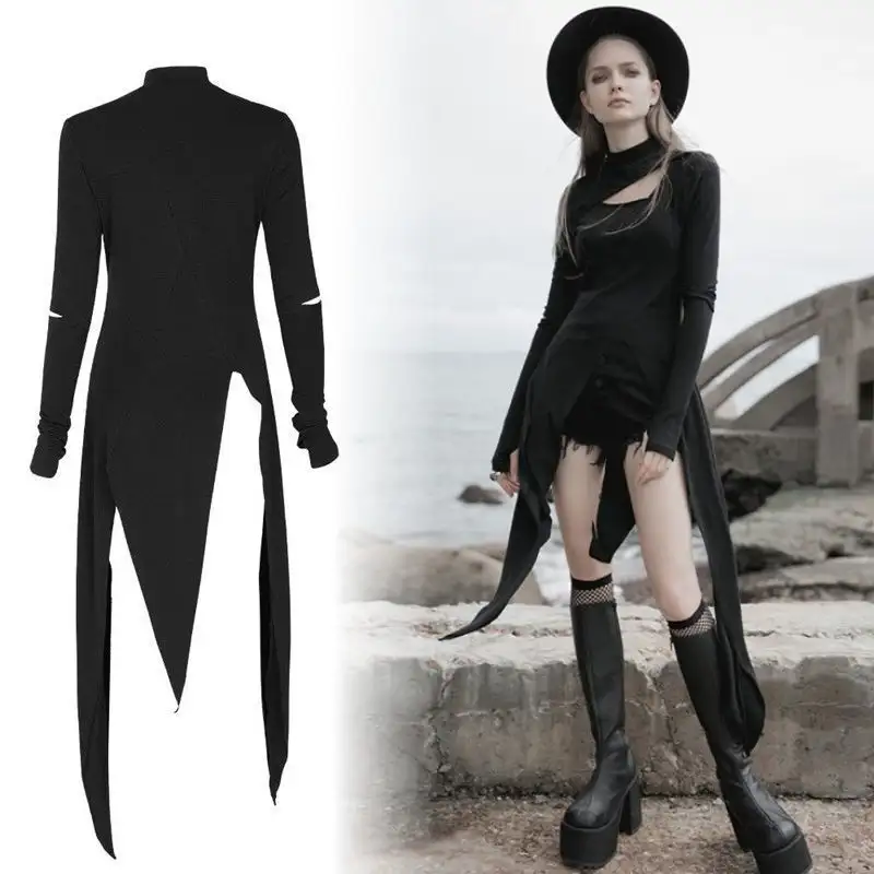 Black Irregular  Waist Slimming Dark Hollow Dress