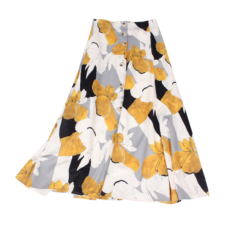 European And American Bohemian Style Plain And Elegant Printed Skirt Women Yellow - Shop at LoveMi