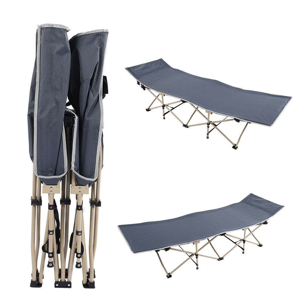 Heavy Duty Single Folding Bed Camping Travel Guest Lightweight With Grey Mat UK — image 8