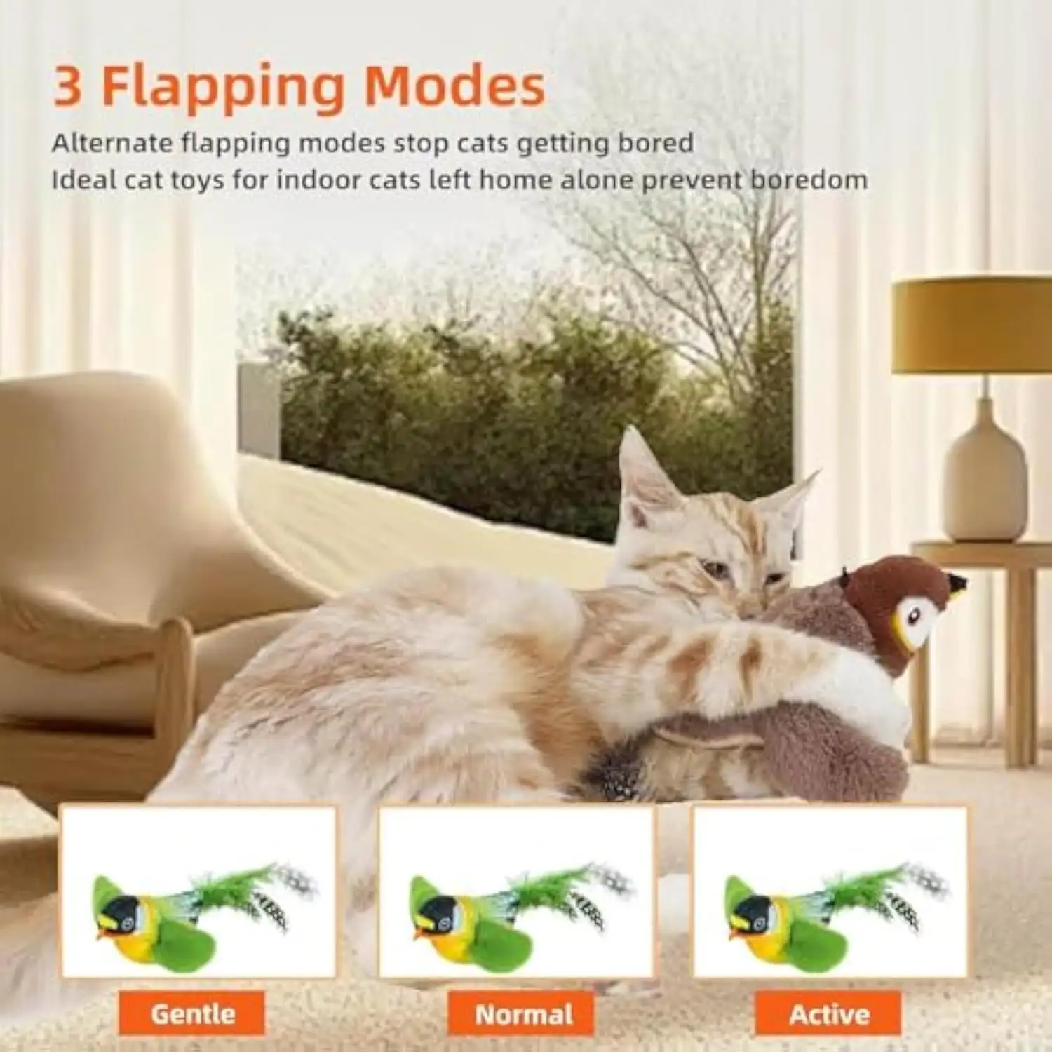 Flappy Chase Cat Toy, Flappy Chase Bird Cat Toy, FlappyChase Interactive Cat Toy, Chirping Bird Cat Toy Flapping Wings, Flying Interactive Simulation Electric S