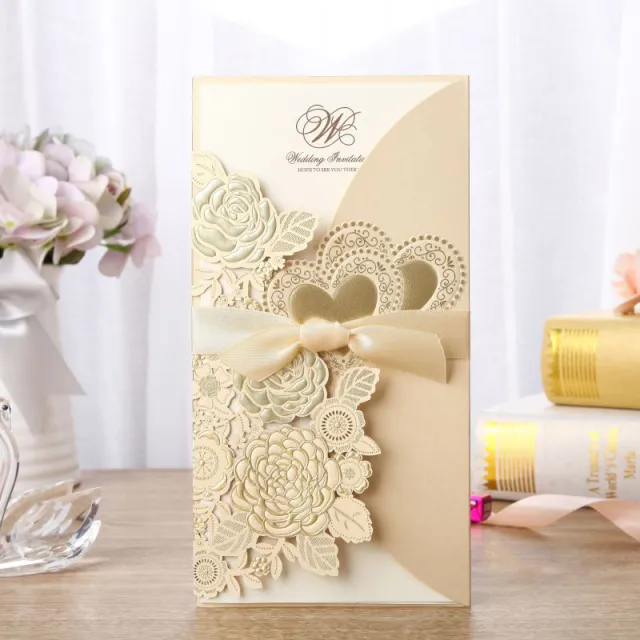 Vertical Ribbon Wedding Invitation Invitation Gold - Shop at LoveMi