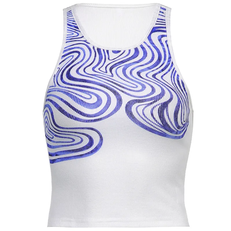 Embroidered Slim Butterfly Embroidered Short Vest Women's Navel Comfortable Bottoming Top - Blue
