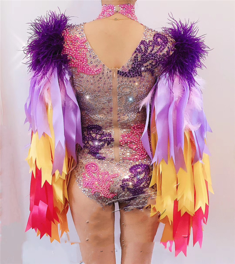 Colorful Striped Fringed Stretch High-cut Short Bodysuit - Image 2