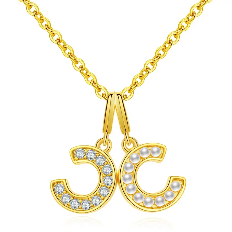 Moon Star Lock Key Alphabet Modeling Pendant Gold Necklace Ornaments