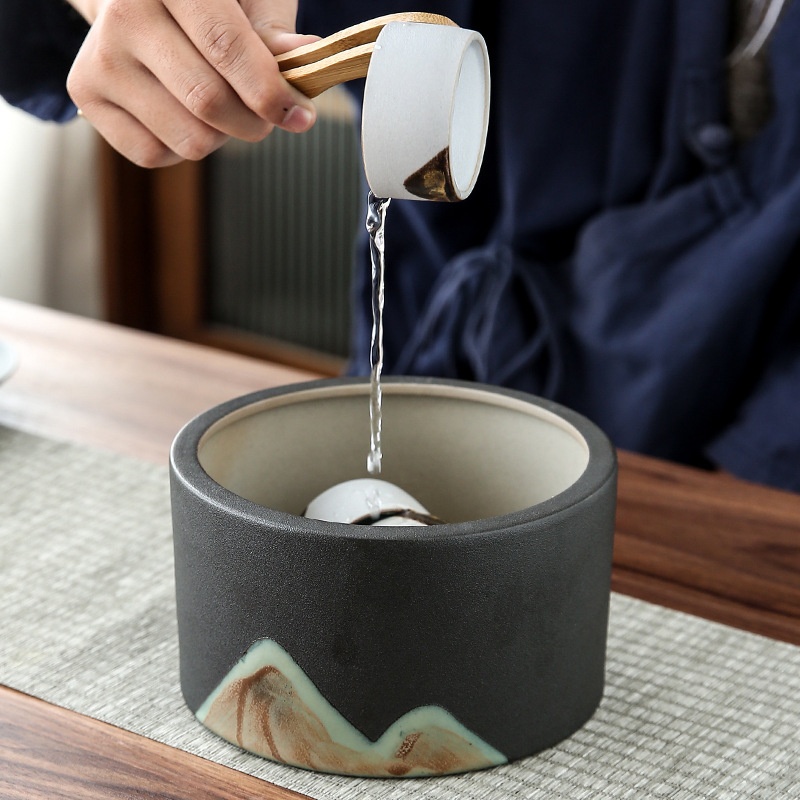 Large Size Wash Stoneware Zen Household Black And White Tea Cup Washing Utensils