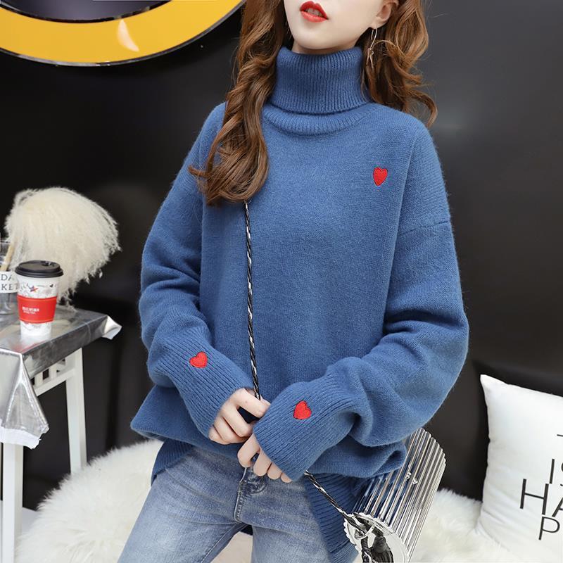 Title 7, Red Sweater Loose Pullover Lazy High Collar