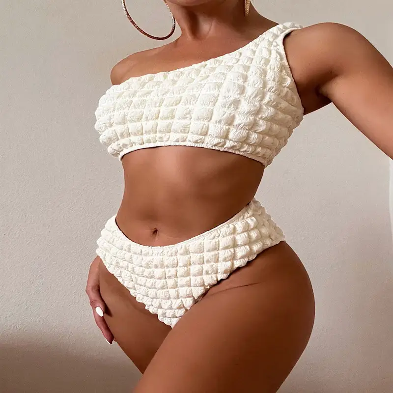 New Solid Color Women's One Shoulder High Waist Split Swimsuit