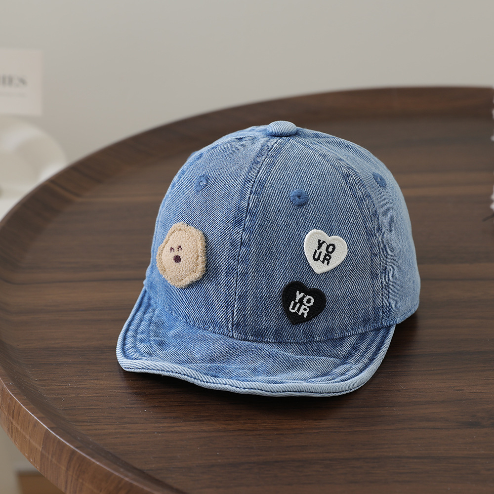 Summer Children's Cartoon Bear Black And White Heart Applique Soft-top Comfortable Boys' And Girls' Baseball Cap Suitable For Daily Outings