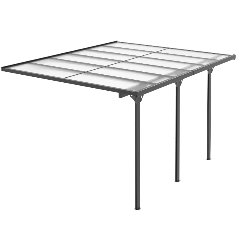 12' X 10' Outdoor Polycarbonate Pergola, Transparent UV Blocking Awning, Hardtop Deck Gazebo, Aluminum, Gray