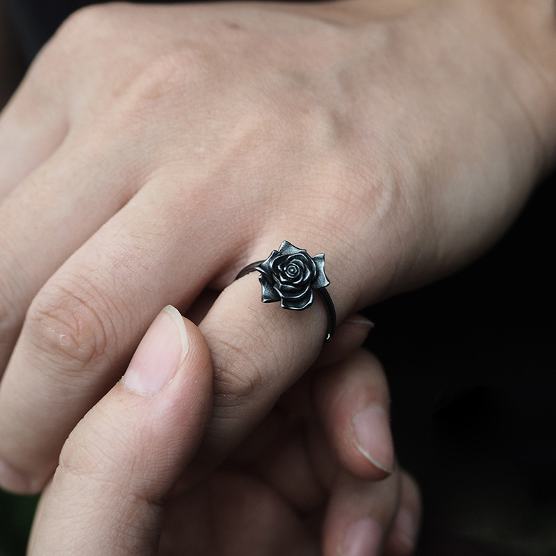 Title 3, 925 Thai Silver Black Rose Couple Ring