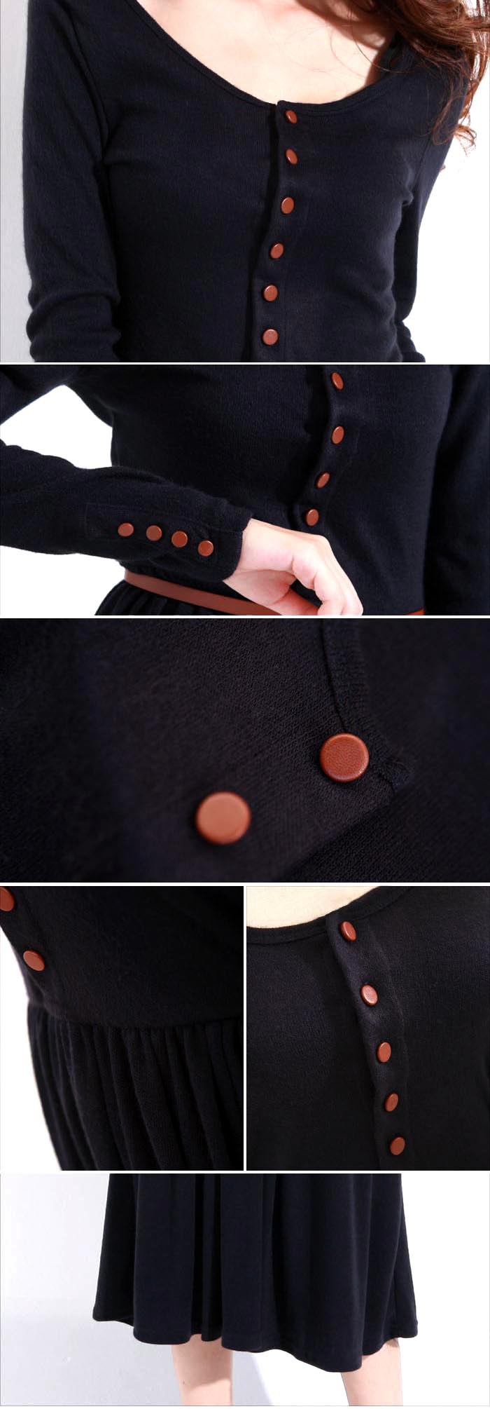 Long-sleeve Button Retro Art Style Knitted  Dress