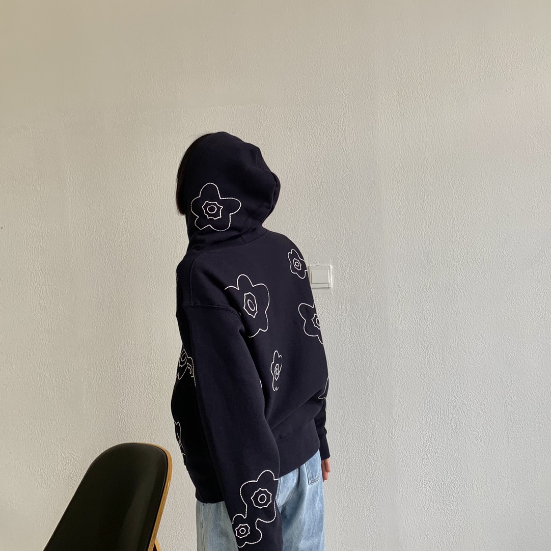 Simple Flower Embroidery Hoodie Unisex Couple