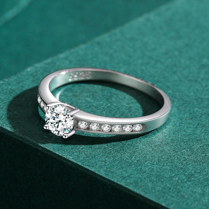 S925 Sterling Silver Four-prong Simulated Diamond Ring