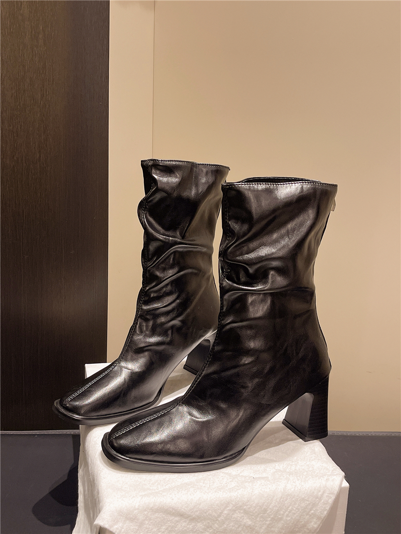 Super High Heel Combat Boots Women Summer Elegant Style Match Skirt Stylish Slimming Ankle Boots Petite Slouchy Boots