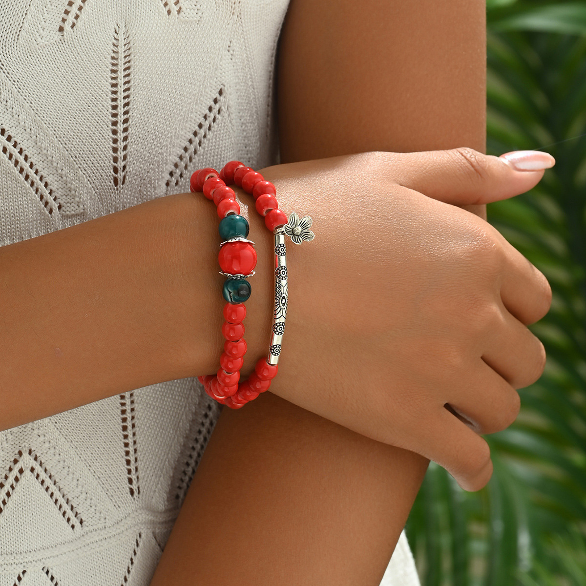 Cross-border Vintage European American Women Bracelet, Hand-woven Geometric Floral Pattern Design, Versatile Daily Wrist Jewelry For Ladies
