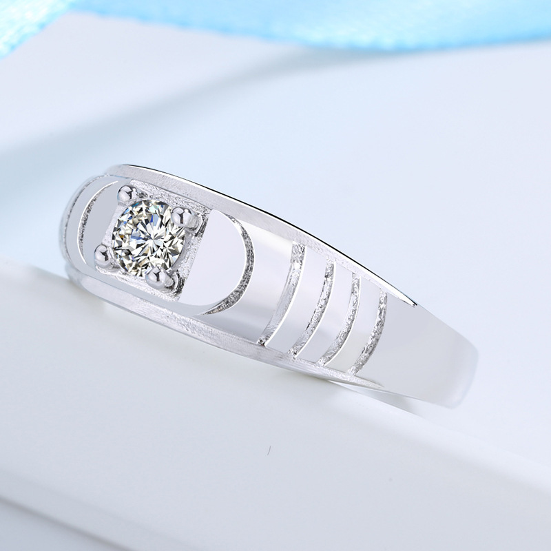 Sterling Silver Men's Opening Personality Undercut Line Simulation Diamond