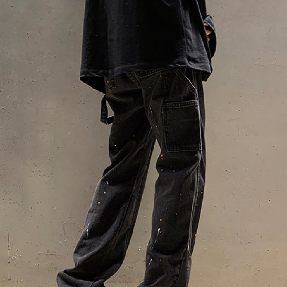 Men's Color Contrast Wash Splicing Denim Trousers