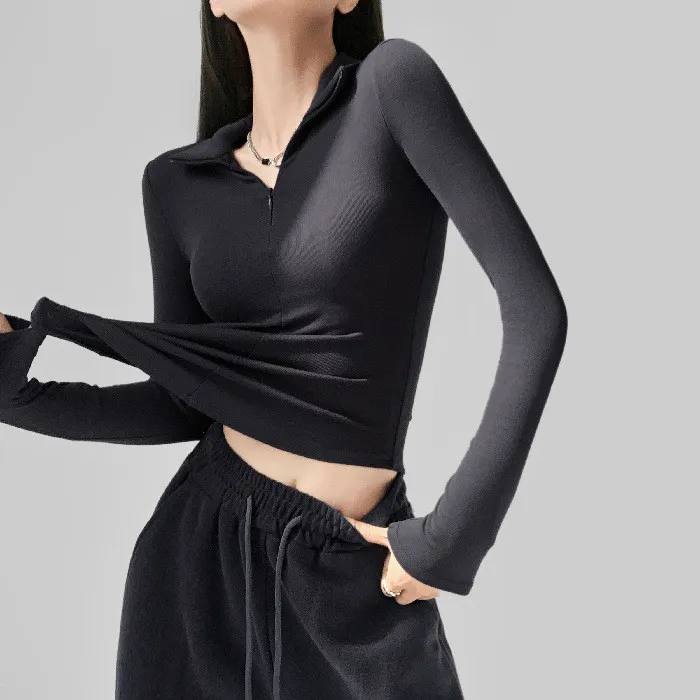 Women's Fashionable All-match Stretch Tight Lapel Long Sleeve - Dark Grey