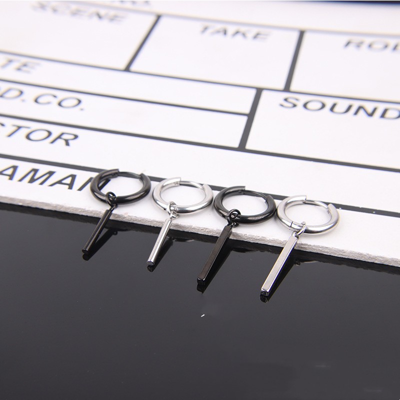 Men's Female Long Straight Stick Round Square Earrings