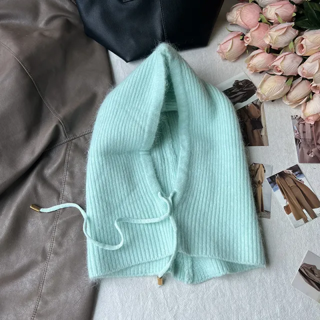 Long Rabbit Hair Scarf And Hat Light Blue Green - Shop at LoveMi