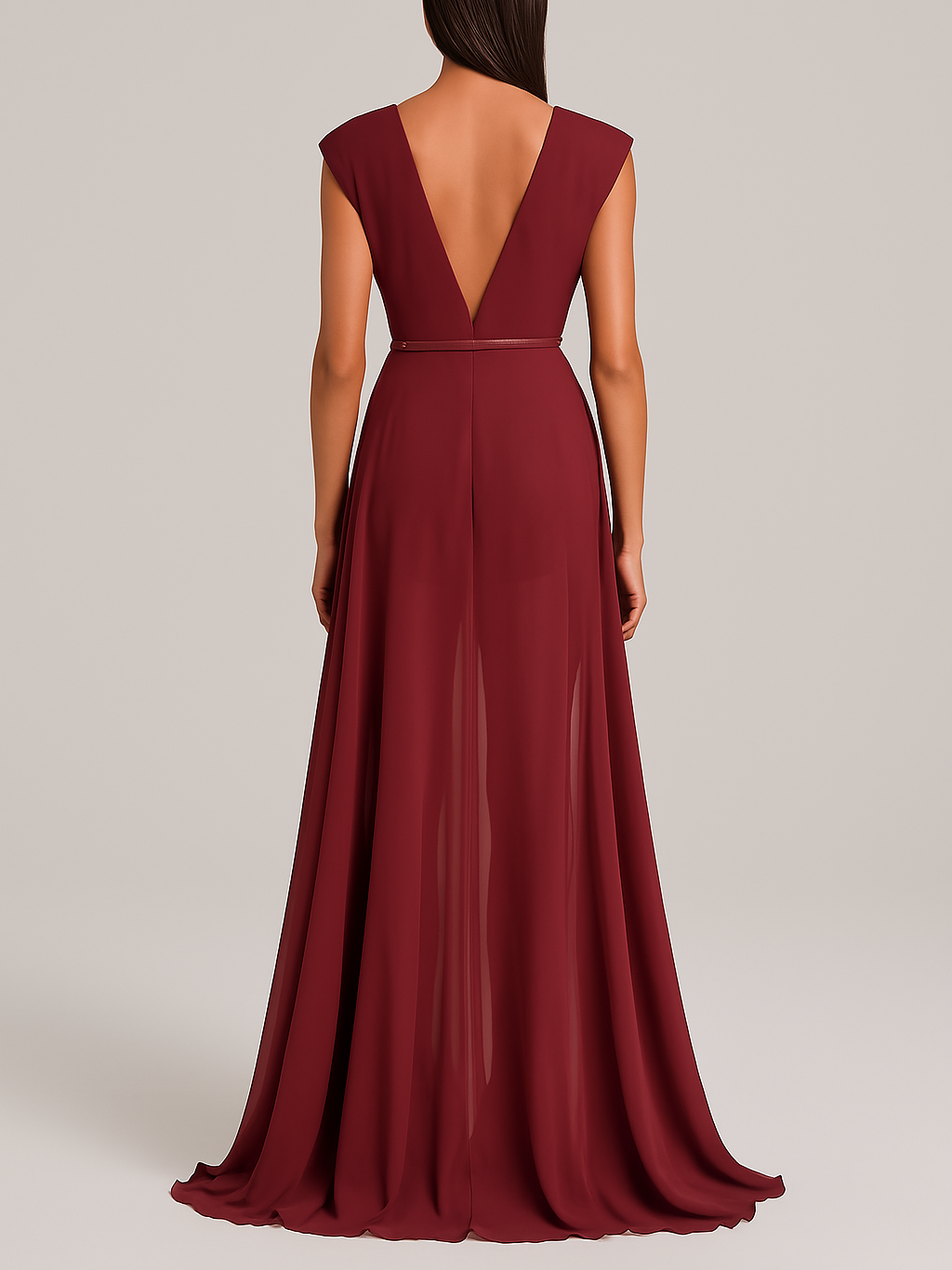 Burgundy Deep V Neck Sleeveless Dress
